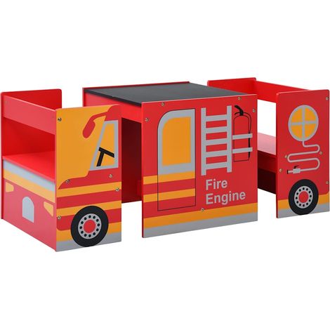 Maison Exclusive - Set e Tavolo Sedie per Bambini 3pz Design Camion Pompieri Legno (1/5)