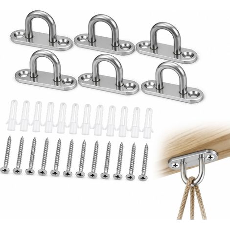 Pontet Inox, 6 Plaques à Œillets avec Vis, Crochet Inox pour Plafond et Mur (1/5)
