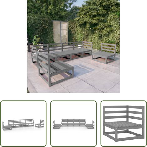 Holzsofa - 6-tlg. Garten-Lounge-Set Grau Massivholz Kiefer (1/5)