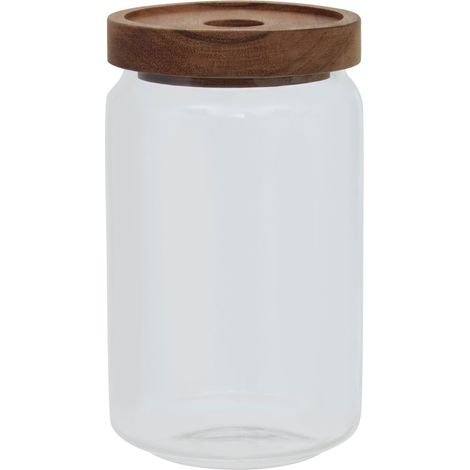 Premier Housewares 800ml Round Clear Glass Jar With Acacia Wood Lid For Storage Multipurpose Stylish Lightweight Removable Lid w9 x d9 x h16cm (1/5)