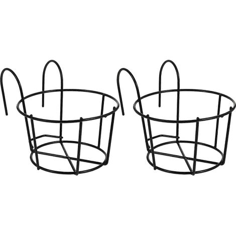Lot de 2 supports pour paniers suspendus à bonsaï, supports en fer forgé avec crochets pour balcon, bureau ou maison (noir, petit modèle) (1/5)