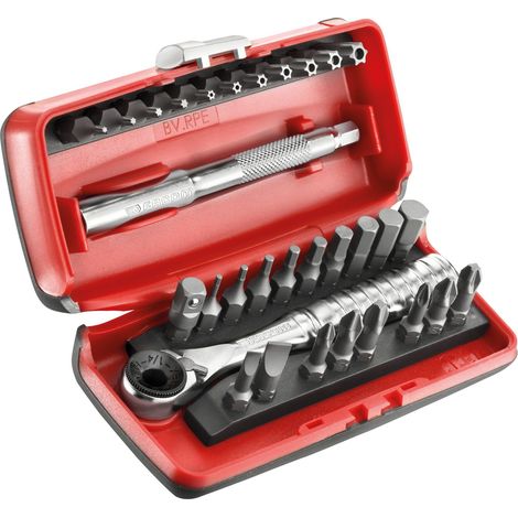 Facom Sortiment 1/4" - Antriebselemente, Bithalter, Bits Serie 1, Umschaltknarre ultrakompakter Kasten, 41-tlg. (1/2)