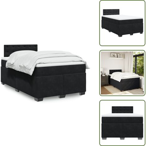 Sommier à lattes de lit avec matelas noir 120x190 cm velours - Lit Double - Lit Plateforme - Matelas À Ressorts Ensachés - Literie - Chambre À Coucher (1/5)