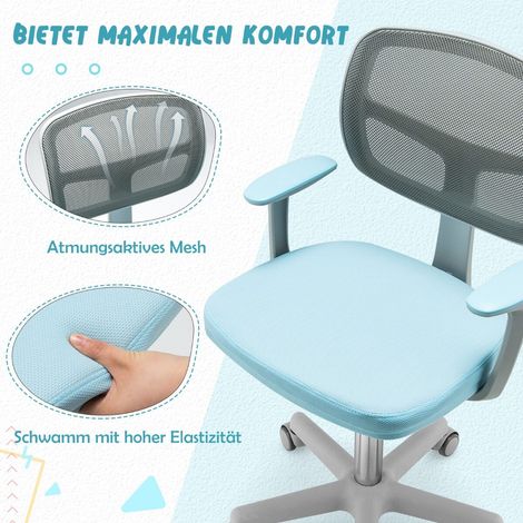 Chaise de bureau enfant bleue avec hauteur réglable, dossier ergonomique et assise pivotante 360 , pour chambre, école et bureau (1/5)