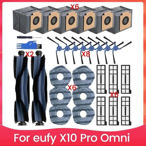Ersatzteile für den Eufy X10 Pro Omni Saugroboter: 2 rotierende Bürsten, 8 Seitenbürsten, 6 HEPA-Filter (1/5)