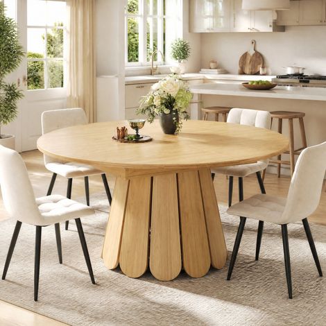 Mesa extensible redonda de MDF efecto madera natural 118-158 cm para 6 personas DESVIAE (1/5)