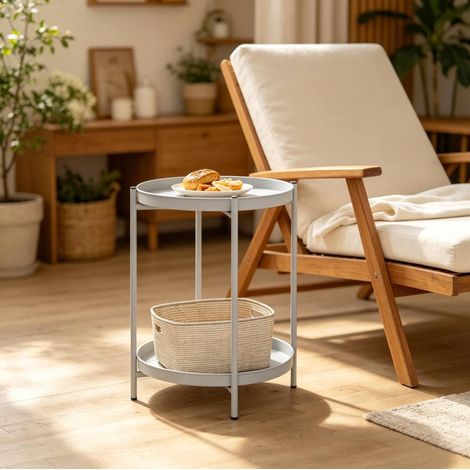 Table basse ronde métal 44x53 cm 2 plateaux gris HAVRYA (1/5)