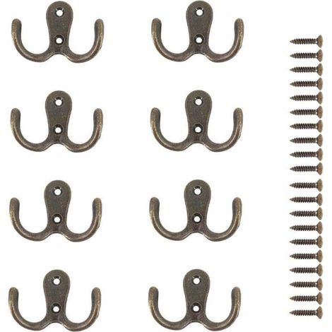 (Bronze)8 Pièces Crochet a Vis Double Métal Crochets et Patères Rangement pour la Maison étagères Tiroirs Casiers Bain