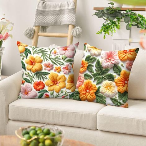 2 Pièces Housse de Coussin, Housse Coussin 45x45 cm, Carré Housses de Coussin, Motif Floral Taie Oreiller, Taie d'oreiller Decoration Douce pour Chambre, Canapé, Chaise, Lit, Jardin (1/5)