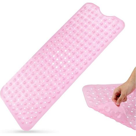 Tapis de Baignoire Antidérapant 100 x 40 cm Extra Long Tapis de Bain PVC Antibactérien Tapis de Douche Anti-Moisissures avec 200 Ventouse (Rose) (1/5)