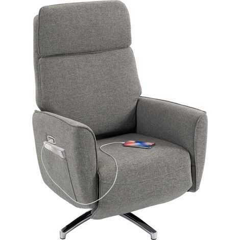 Fauteuil relax électrique - HOMCOM - pivotant 360° - appui-tête réglable - ports USB - tissu en lin - 76 x 87 x 114 cm - gris (1/5)