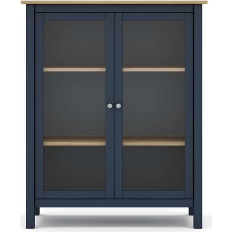 Mueble vitrina para comedor modelo Miguel 2 puertas acabado azul/roble, 40cm(fondo) 110cm(alto) 90cm (ancho).
