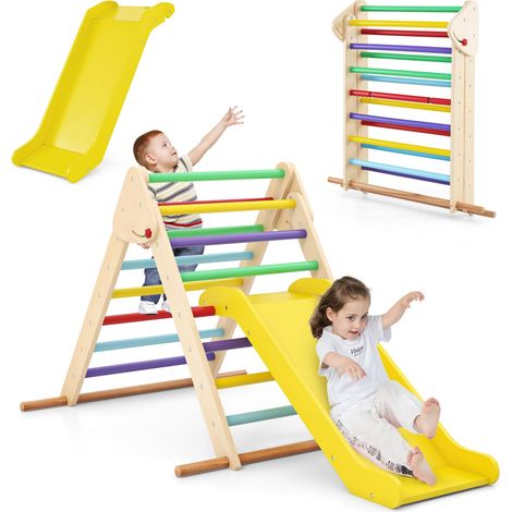 Triangolo di arrampicata Montessori per bambini con scivolo, scala di arrampicata pieghevole in legno con struttura stabile, portata 50 kg, per bambini dai 1 anno in su
