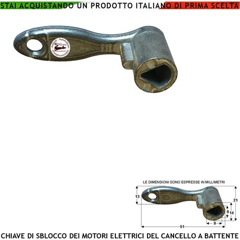 Chiave Soccorso Fusione di Alluminio Utile per Sbloccare i Motori Elettrici Autobloccanti Utilizzati per Automatizzare Cancelli ad Ante Battenti Sblocco Per Mancanza Corrente Elettrica o Manutenzione (1/4)