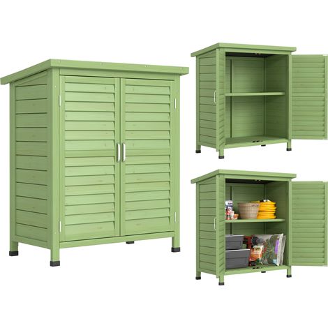 Outsunny Garden Storage Shed Solid Fir Wood Garage Organisation w/ Doors Green (1/5)