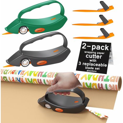 Lot de 2 coupe-papier cadeau avec 3 lames remplaçables pour rouleau de papier cadeau et papier cadeau de Noël, coupe facile à glisser. (1/5)