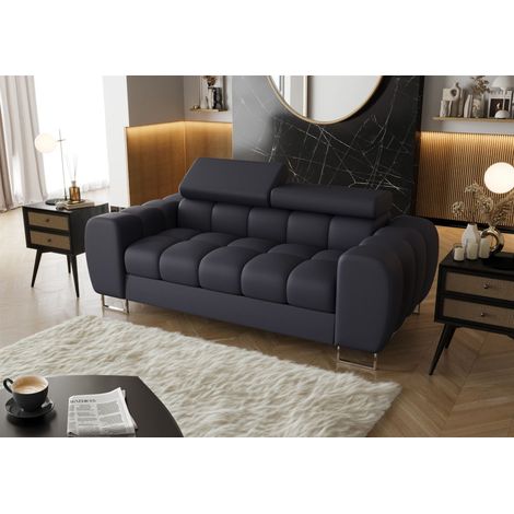 Sofa Designersofa BASTIEN 2-Sitzer in Stoff Moly Dunkelblau