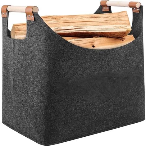 Panier en bois de chauffage Panier en feutre extra épais et poignée renforcée Panier en bois pliable en feutre sac comme panier de rangement pour les courses, bois (1/3)