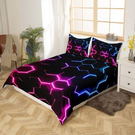 Housse De Couette - 200x200 cm - Imprimé Hexagonal Rouge Bleu Noir - Fermeture Éclair - 1 Pièce (1/5)