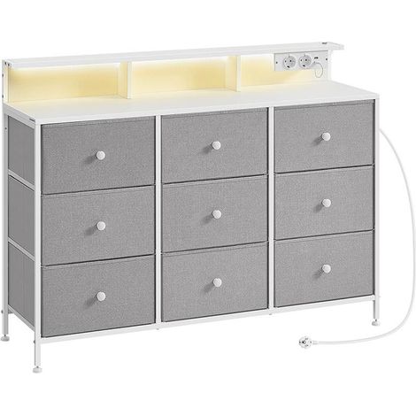 Commode de rangement design moderne avec 9 tiroirs 33,5 x 114 x 84 cm pour chambre salon en panneaux d'aggloméré gris tourterelle (1/2)