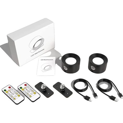 Applique Murale LED, Dimmable, Batterie Rechargeable, noir-2pcs (1/2)