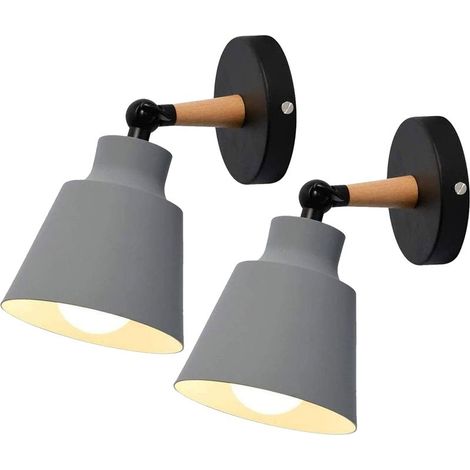 2PCS Applique Murale Moderne En Bois Lampe Murale Rétro Applique Murale Minimaliste Pour Chambre À Coucher, Chevet, Bureau, Couloir E27 Gris (1/5)