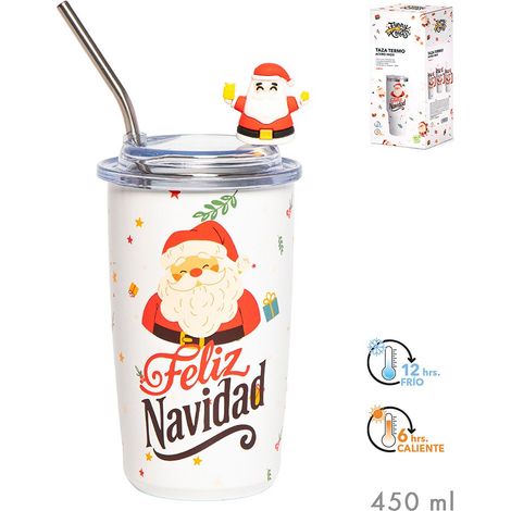 Taza termo modelo papa noel feliz navidad 450 ml