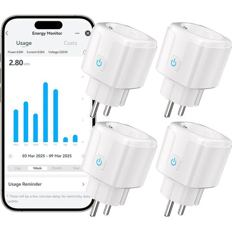4 PCS Smart Prise Connectée WiFi, 16A Prise Connectée avec Mesure de Consommation Électrique, Plug Programmable, Contrôle App, Minuterie (1/5)