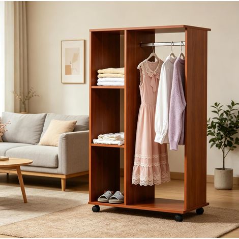 Armadio aperto mobile in truciolato con asta appendiabiti e ripiani 80 x 40 x 128 cm colore noce (1/5)