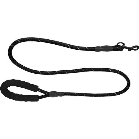 Laisse ronde réfléchissante en nylon résistant pour animaux de compagnie, adaptée aux chiens moyens et grands, noire (1/5)