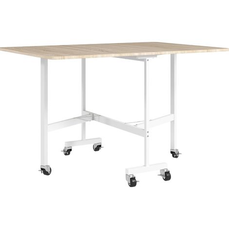 Table à manger pliante en chêne avec 6 roulettes freinables, extensible jusqu'à 6 personnes (1/5)