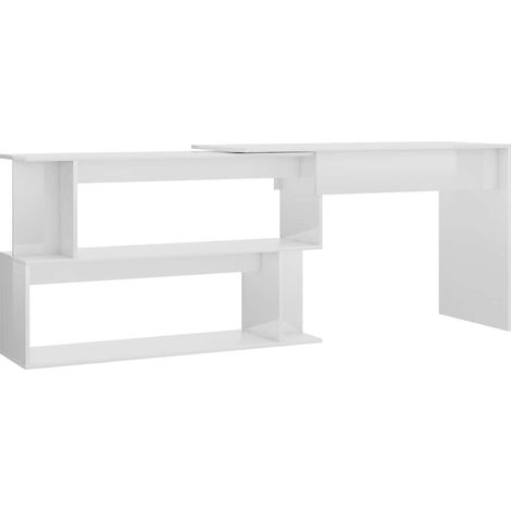 Scrivania Tavolo da ufficio Angolo Bianco Lucido 200x50x76 cm Legno Multistrato (1/5)