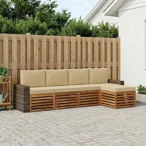 vidaXL Outdoor-Sofagarnitur mit Kissen 5 pcs Natur und Beige (1/5)