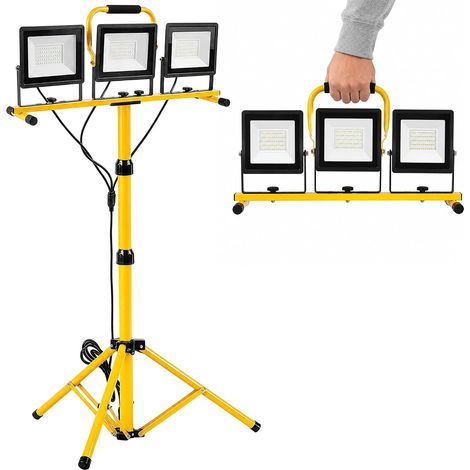 Projecteur LED chantier, 70W×3, sur trépied, IP66, avec câble 5M Orientable hauteur réglable pour atelier et garage. (1/5)