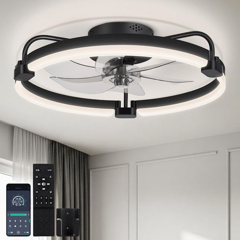 50cm Ventilateur Plafond, Lumière et Télécommande, Minuterie, Noir  3000K-6500K Dimmable, 6 Vitesses Réversible, Mémoire, Silencieux Ventilateur Plafonnier, Salon, Chambre à Coucher (1/5)