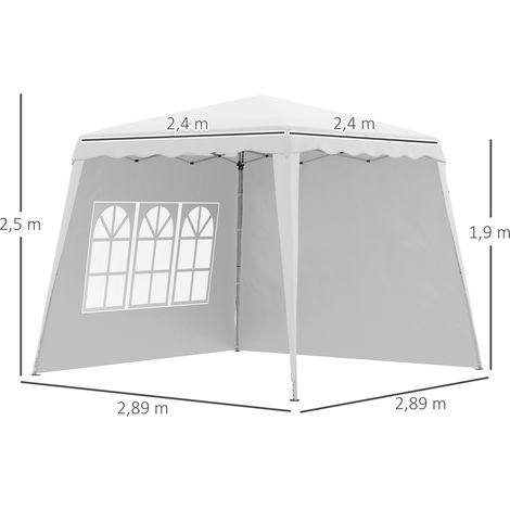 Tente de jardin pliable 2,4x2,4 m, abri de terrasse avec parois latérales réglables, gazebo de réception anti-UV, auvent Oxford pliant en acier blanc avec housse de transport, idéal balcon et espace e (1/5)