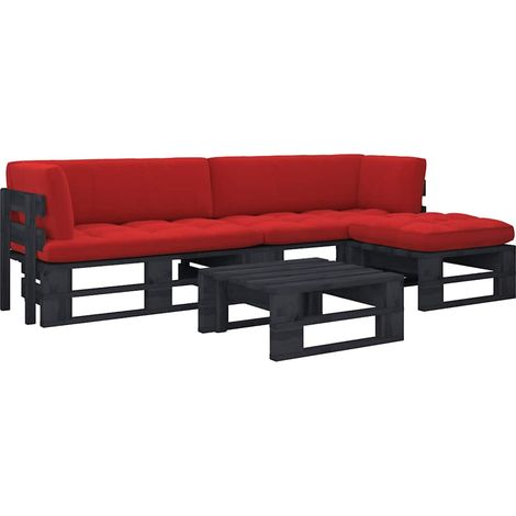 vidaXL Salon de jardin palette 4pcs avec coussins Pin imprégné de noir (1/5)