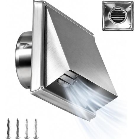 Grille d'aération en acier inoxydable 100 mm avec moustiquaire : grille de protection contre les intempéries pour hotte aspirante extérieure pour sèche-linge hotte aspirante fentes d'aération (1/5)