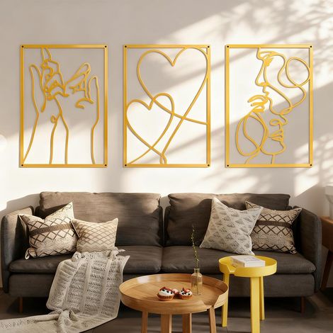Lot de 3 décorations murales en métal minimalistes - Art mural abstrait - Décoration murale pour chambre à coucher, maison, bureau, salle de bain, cuisine, salon - Doré(doré-28x40cm) (1/5)