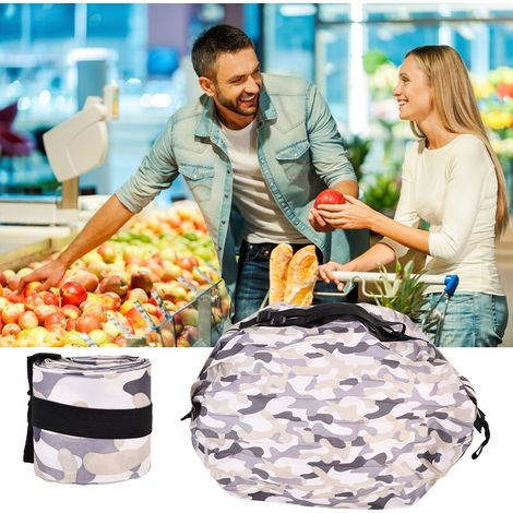 Sac bandoulière de voyage japonais grande capacité en polyester accordéon, imperméable, sac de courses pliable et portable, camouflage gris. (1/5)
