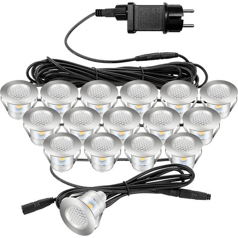 Kit 16 Spots LED Encastrables Extérieur Blanc Chaud IP67 Étanche Conception robuste pour extérieur, adaptée aux jardins, terrasses, piscines et escaliers (1/5)