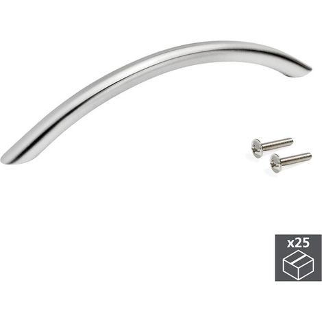 Emuca Lote de 25 tiradores para mueble Utiel, L190mm, intereje 160mm, Acero, Níquel satinado