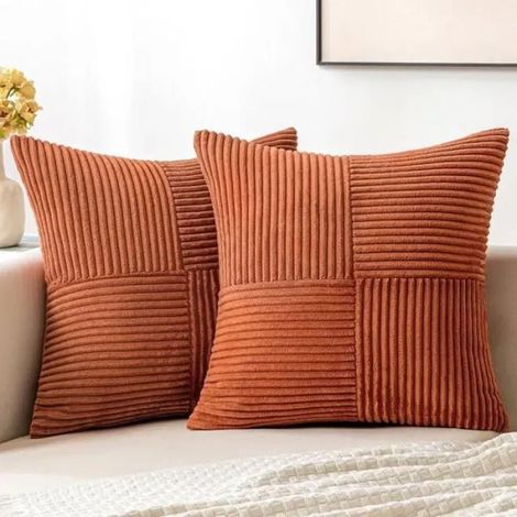 Housse De Coussin - Velours Côtelé Effet Rouille - Style Bohème Patchwork Croisé - Pour Canapé Lit Salon - 45,7 X 45,7 Cm - Lot De 2 (1/4)