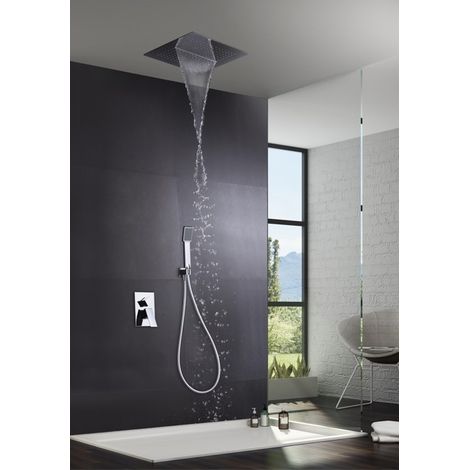 Imex – Colonne de douche encastrée mitigeur MÁLAGA – Pommeau grand diamètre carré – Finition chrome – Acier laiton – Compatible cartouche 35mm