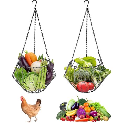 2 Pièces Mangeoires à Poulet, Distributeurs de Nourriture Volailles à Suspendre pour Fruits, Légumes, Panier d'alimentation Pliable pour Canard, Oie, Oiseau, Lapins (1/5)