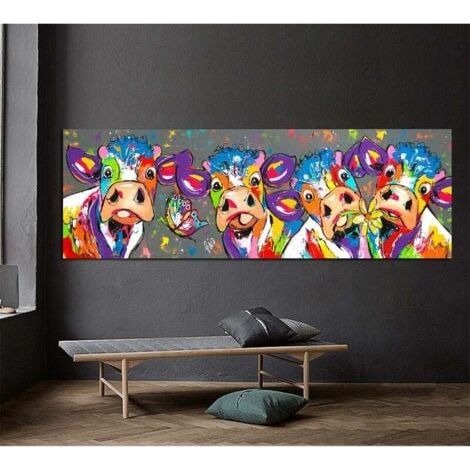 Couleur Vache décor à la Maison Peinture,SL.GT,Toile Peinture sans Cadre, 40X120cm (1/4)