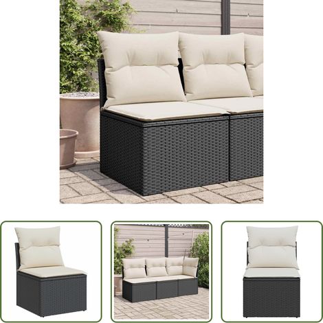 Canapé extérieur - Canapé de jardin sans accoudoirs coussins noir résine tressée (1/5)