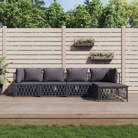 5-tlg. Garten-Lounge-Set mit Kissen Anthrazit Stahl (1/5)