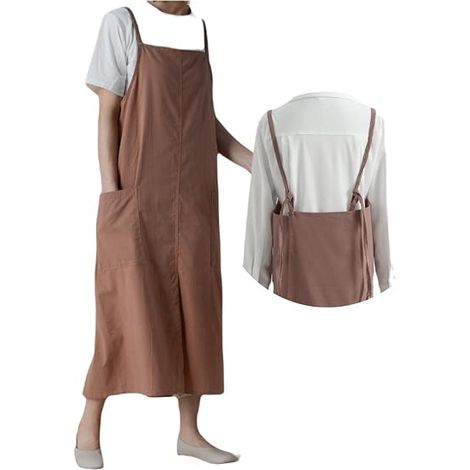Grembiule in stile giapponese, regolabile, realizzato in morbido cotone e lino, con due tasche, adatto a fioristi, baristi, chef, ecc., di colore rosso. (1/5)
