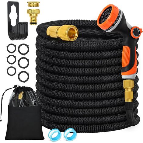 d'Arrosage Extensible 15m, Tuyau d'arrosage flexible léger et sans torsion avec 10 Modes d'arrosage pour Irrigation, Nettoyage du Jardin, Laver la Voiture, Baigner Animal, Noir (1/5)